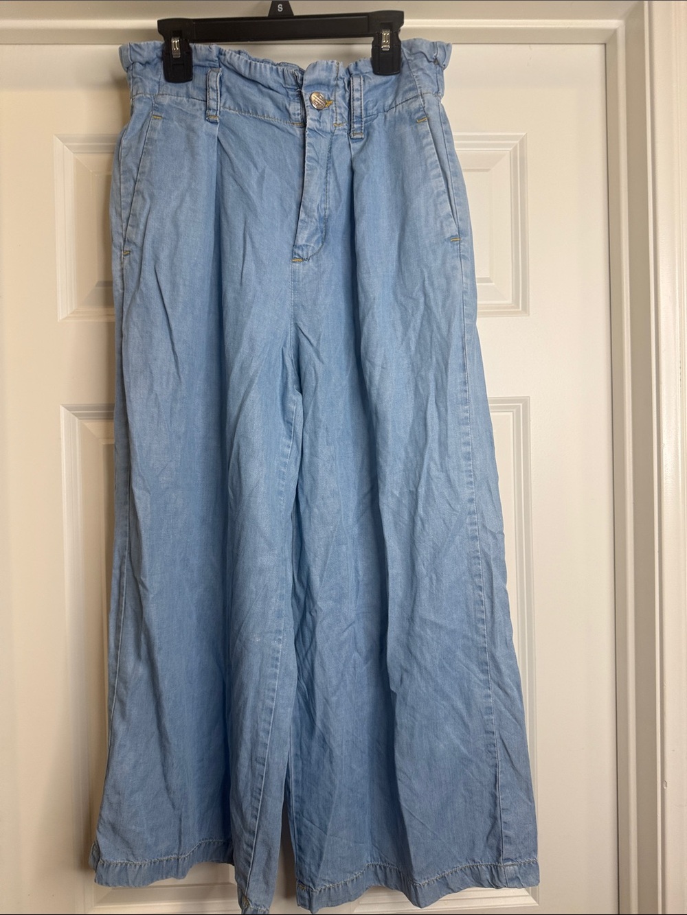 Zara Tencel 21975 High-Waist Wide Leg Light Blue Denim Culottes Sz S - Picture 2 of 6